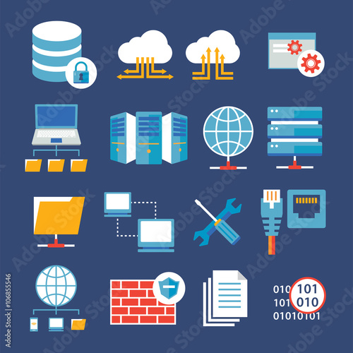 computer network and database flat icon