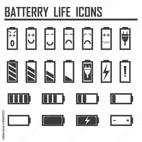 Set of battery charge level indicators. Vector illustration.