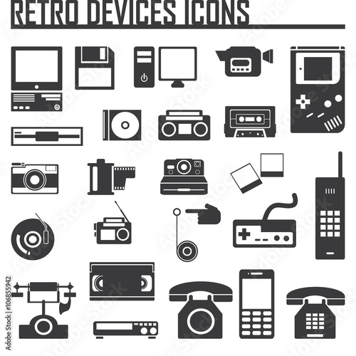 Devices retro old set icon vector illustration