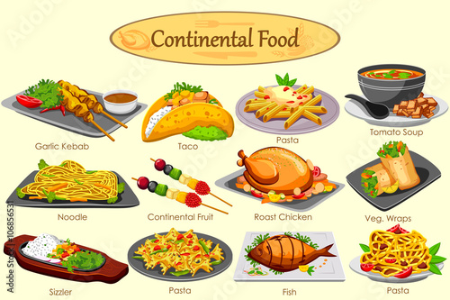 Collection of delicious Continental food