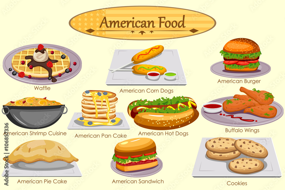 Collection of delicious American food Stock Vector