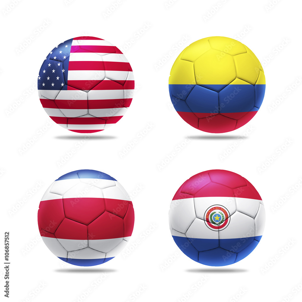 3D soccer ball with group A teams flags. 3D soccer ball with group A teams flags.