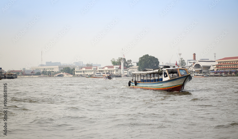 Tourism and travel in Bangkok by the Chao Phraya Express Boat.