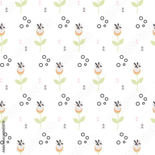 Fototapeta Naklejka Na Ścianę i Meble -  Wild flower spring field seamless pattern. Floral tender fine summer vector pattern on white background. For fabric textile prints and apparel.