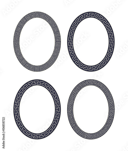 Vector set of four oval meander frames. 