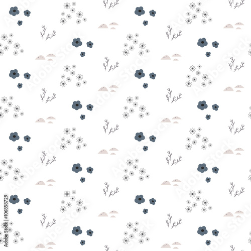 Wild flower gray light spring field seamless pattern. Floral tender fine summer vector pattern on white background. For fabric textile prints and apparel.