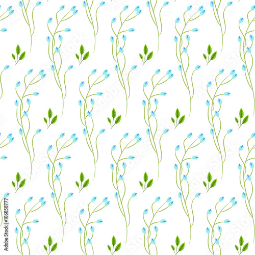 Wild fine blue flower spring field seamless pattern. Floral tender fine summer vector pattern on white background. For fabric textile prints and apparel.