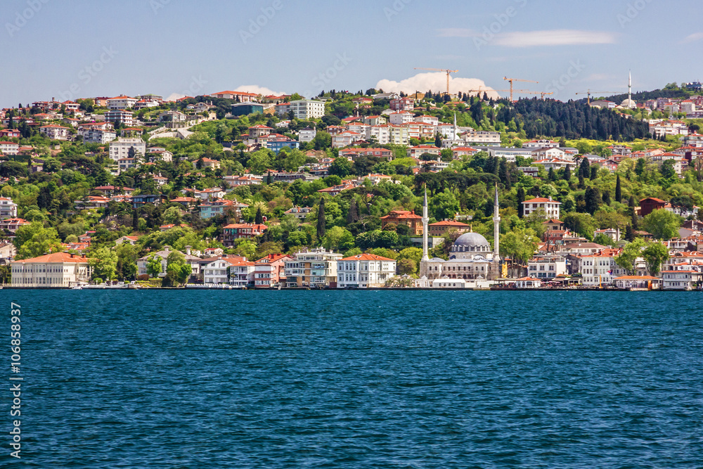 Houses, Bosporus Istanbul seafront panorama, Turkey.