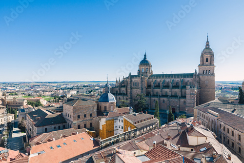 Aerial view of the historic city of Salamanca at sunrise, Castilla y Leon region, Spain