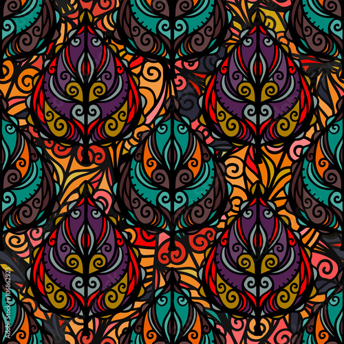 Fototapeta Boho seamless pattern with leaves