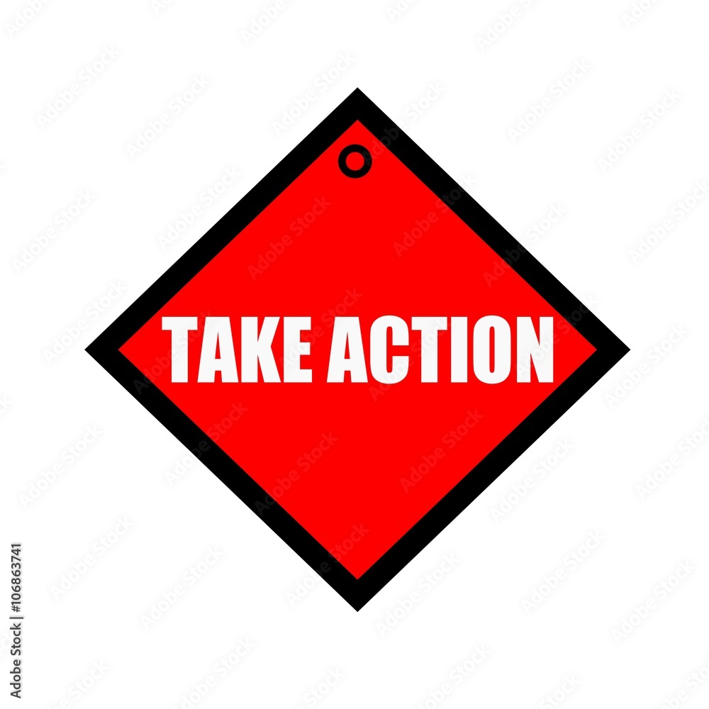 Take Action black wording on quadrate red background Take Action black wording on quadrate red background