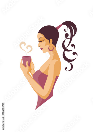 the girl holds a cup of coffee