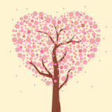 Flowering tree of love. Vector illustration