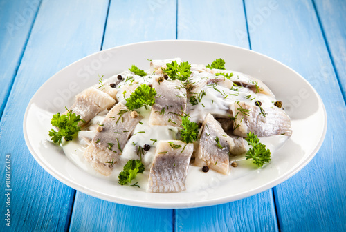 Fotografie Marinated herring fillets in cream