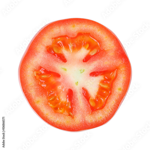 Circle sliced tomato isolated on white