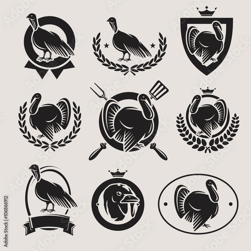 turkey labels and elements set. Vector
