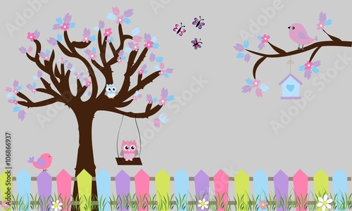 Árbol con flores y valla 3.