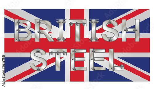 British Steel bolted text over the Union Jack flag 
