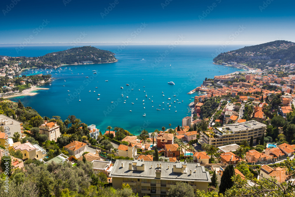 Cote d'Azur France. View of luxury resort and bay of French rivi