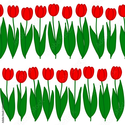 Seamless Pattern of tulips in a row