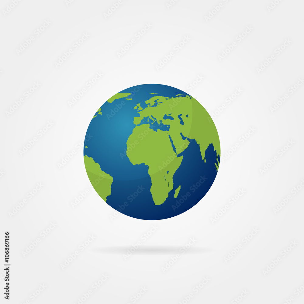 Planet Earth with shadow on a grey background
