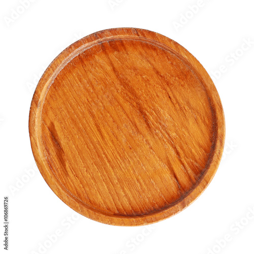 Circle wooden coaster isolated on white
