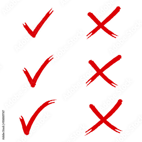 Hand drawn check mark wrong sign sketch and cross