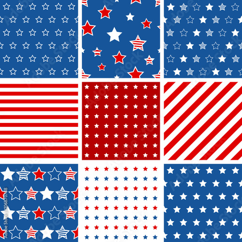 Set of 9 abstract geometric seamless pattern with stars and stri