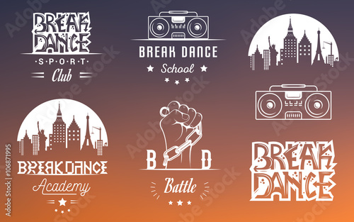 Vector Set of Badges, Logos and Sign Break Dance