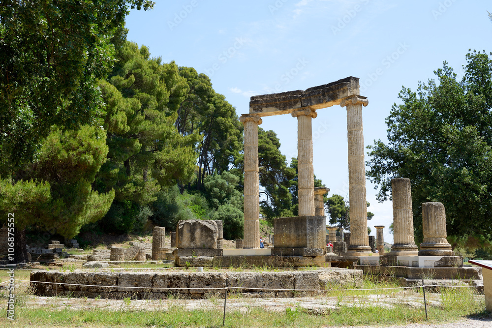 The Philippeion ruins in ancient Olympia, Peloponnes, Greece