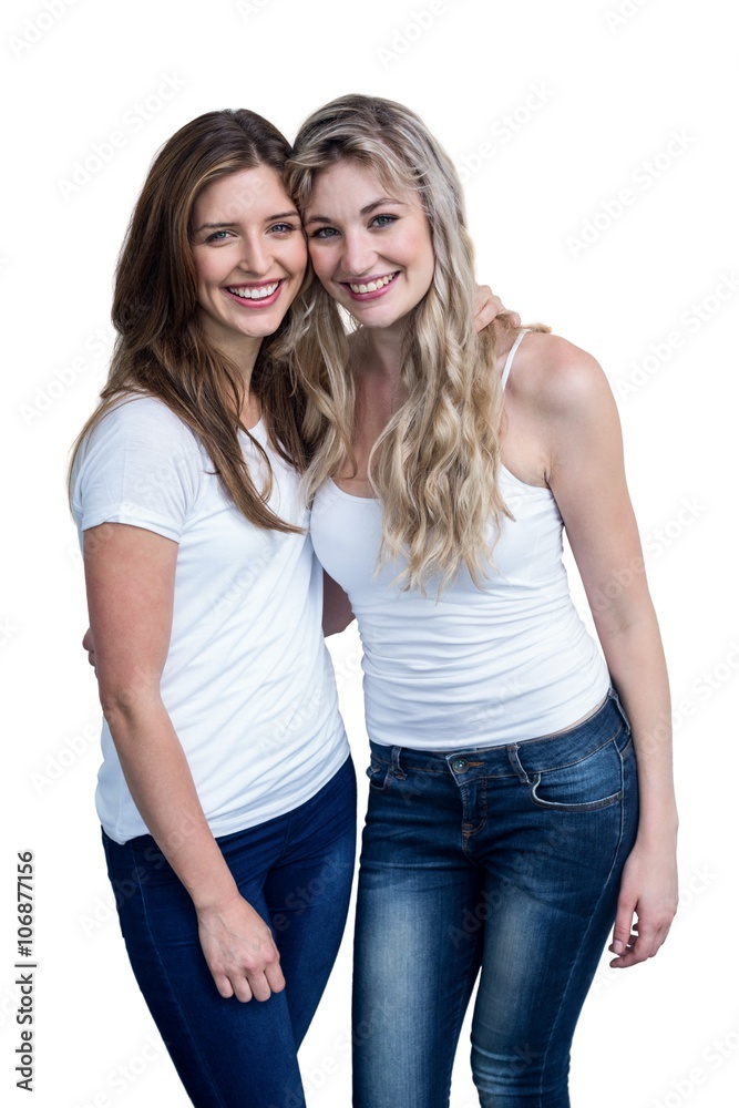Happy female friends together with arms around Happy female friends together with arms around