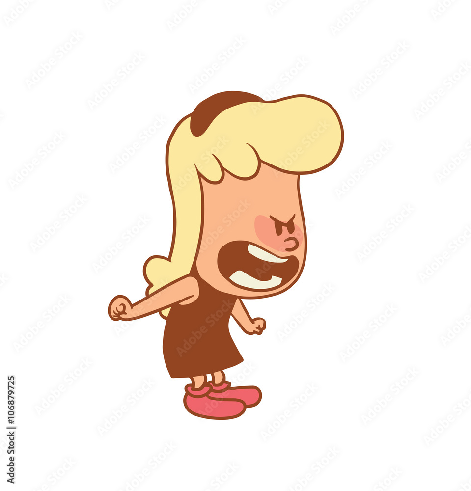Vector color cartoon image of a cute little girl. Little girl with blonde  hair. Little girl