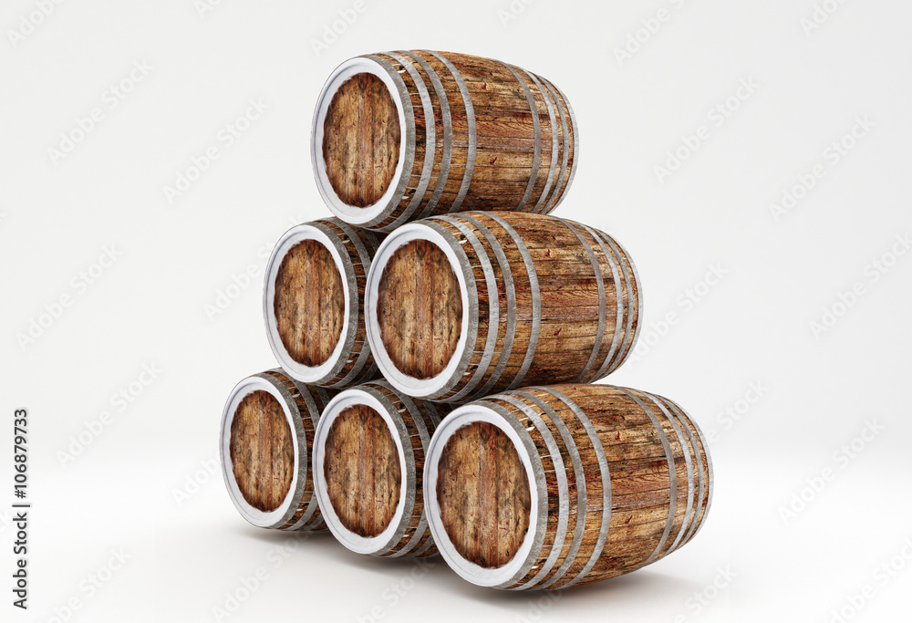 Wood barrels isolated