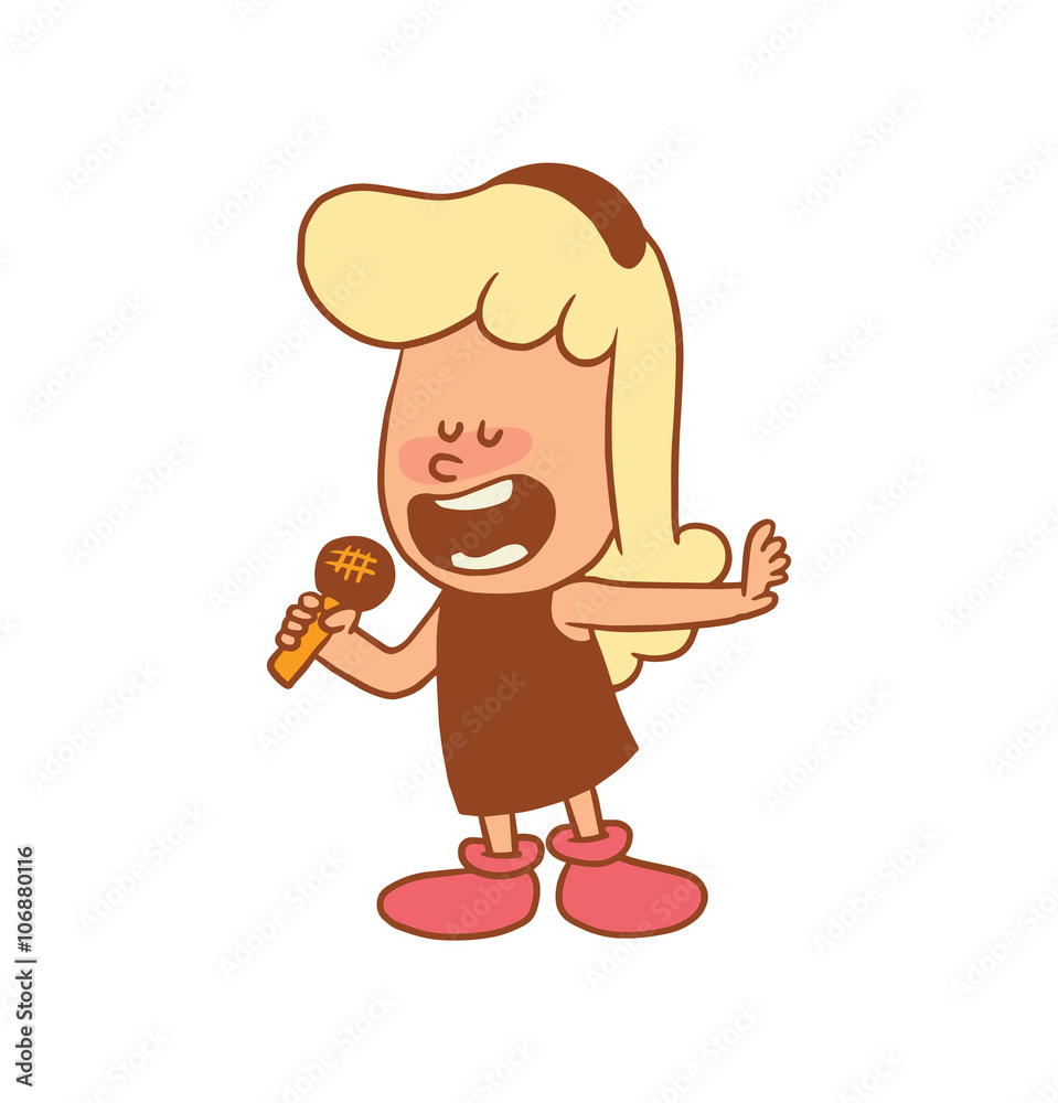 Vector color cartoon image of cute little girl. Little girl with blonde hair.  Little girl is