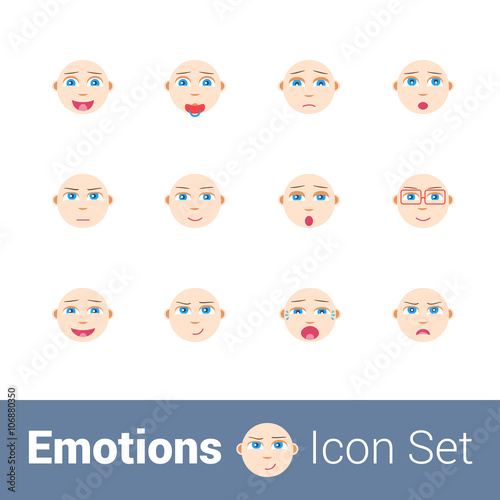 Children's emotions flat color icon set of 12 icons...