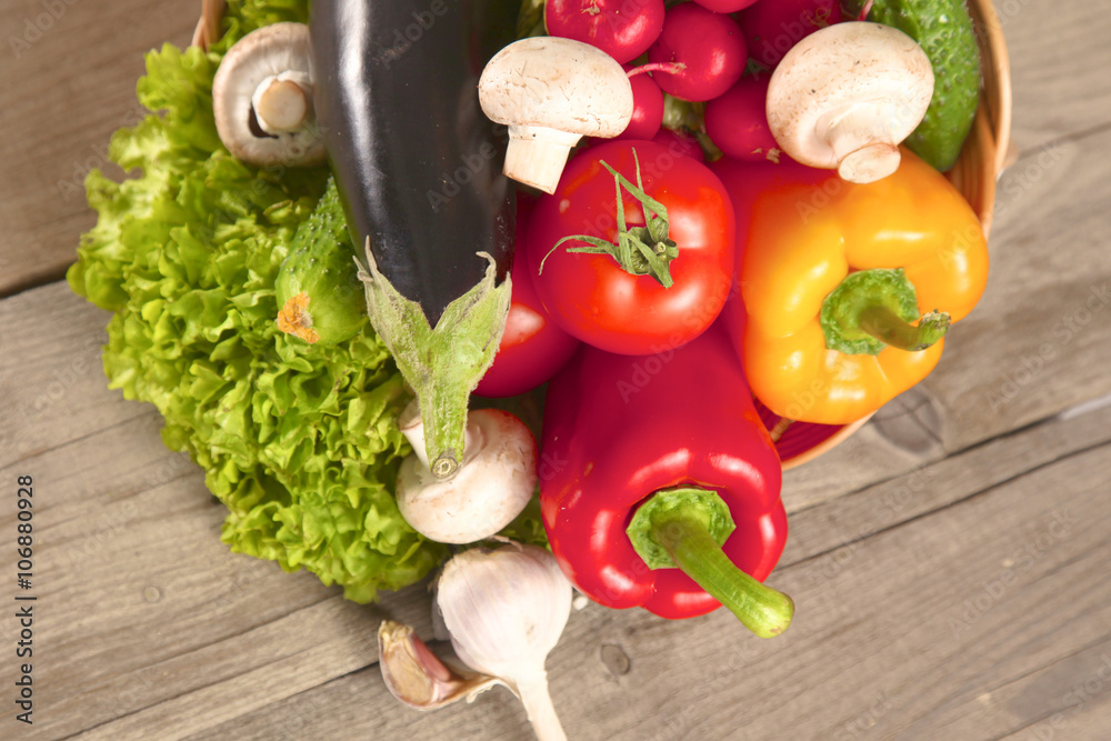 Vegetables . Fresh Bio Vegetable in a Basket. Over Nature Background Vegetables . Fresh Bio Vegetable in a Basket. Over Nature Background