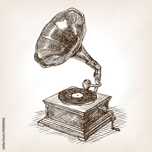 Gramophone sketch style vector illustration