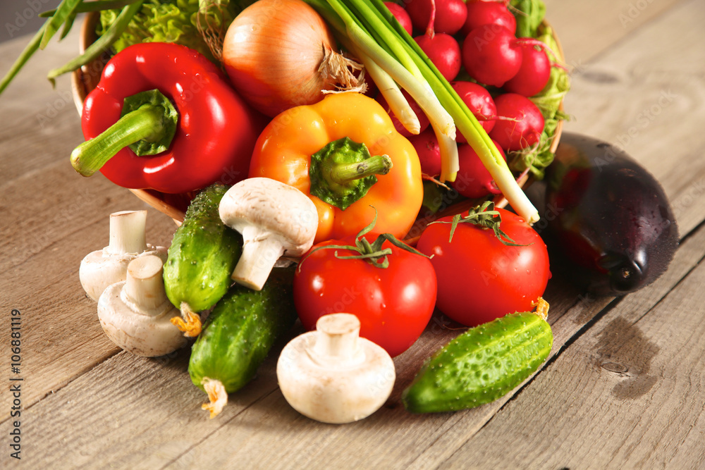 Vegetables . Fresh Bio Vegetable in a Basket. Over Nature Background Vegetables . Fresh Bio Vegetable in a Basket. Over Nature Background