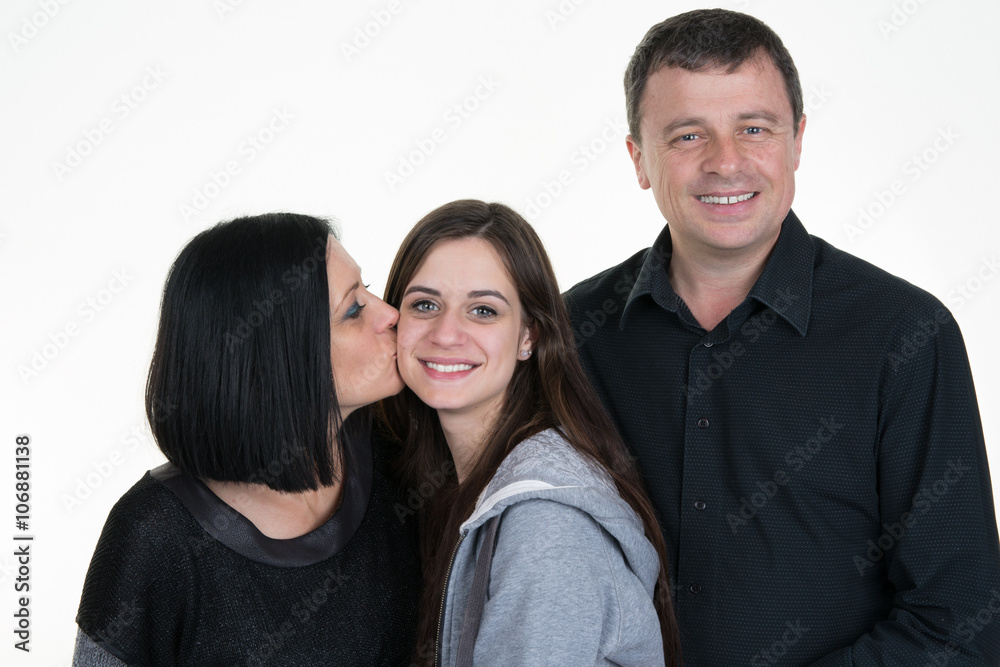 Mother, father and teen daughter portrait isolated Mother, father and teen daughter portrait isolated
