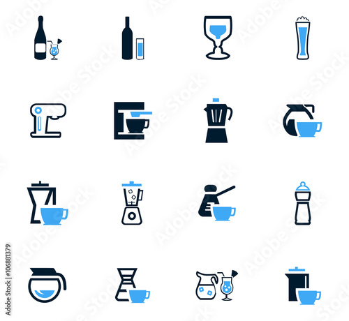 Utensils for the preparation of beverages icons set
