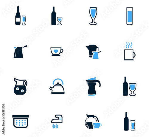 Utensils for the preparation of beverages icons set