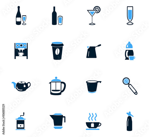 Utensils for the preparation of beverages icons set