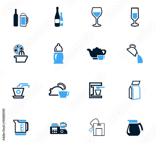 Utensils for the preparation of beverages icons set