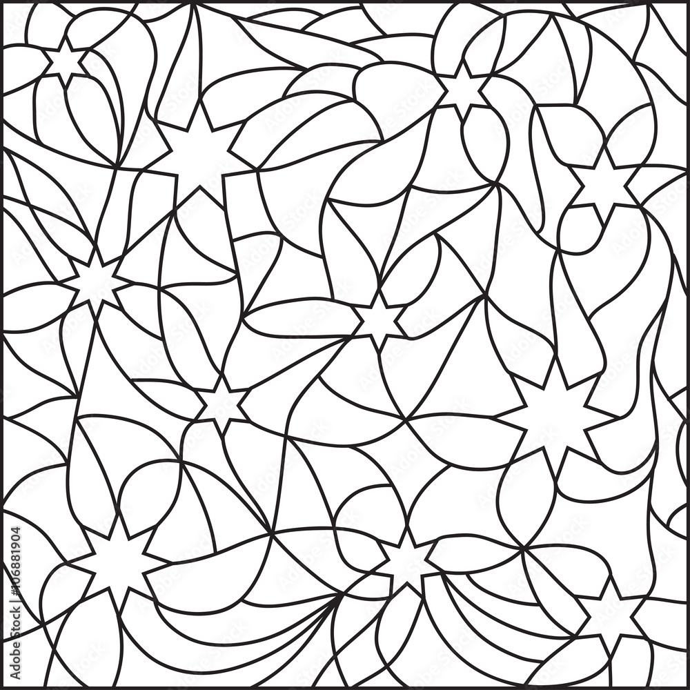 Black-white stained-glass window, stars for your design Black-white stained-glass window, stars for your design