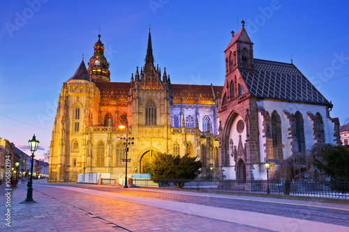 St. Michael chapel and St. Elisabeth cathedral in the main square of Kosice city in eastern Slovakia. photo
