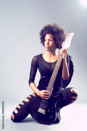 black girl  black angel with electric guitar