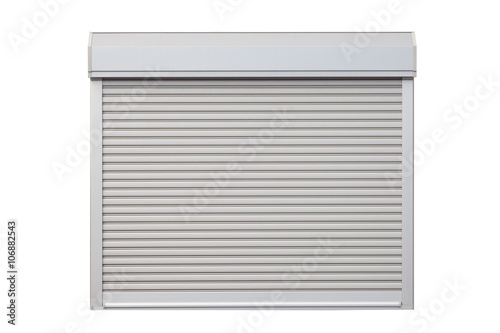 White metal roller window shutter and white brick wall .