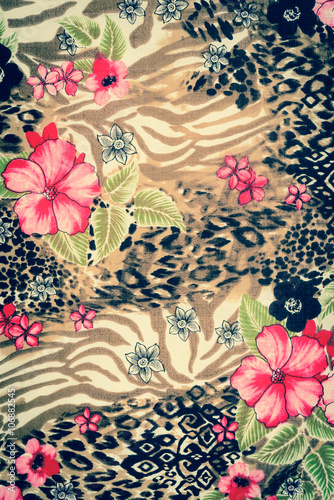 texture of print fabric striped leopard and flower