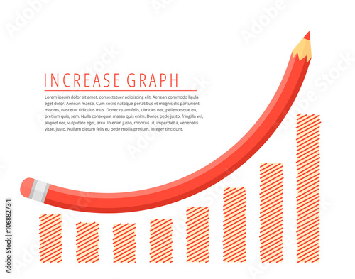 Flat infographic growth business concept. Red pencil as a increase graph arrow with growth hand drawn column chart. Infographics vector elements for web, publish, social networks.
