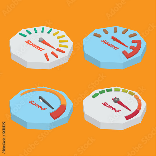 Set of four isometric speedometer scale